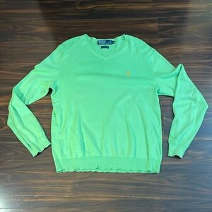 Polo Men’s Lime Green 100% Pima Cotton Lightweight V-Neck Sweater (M)